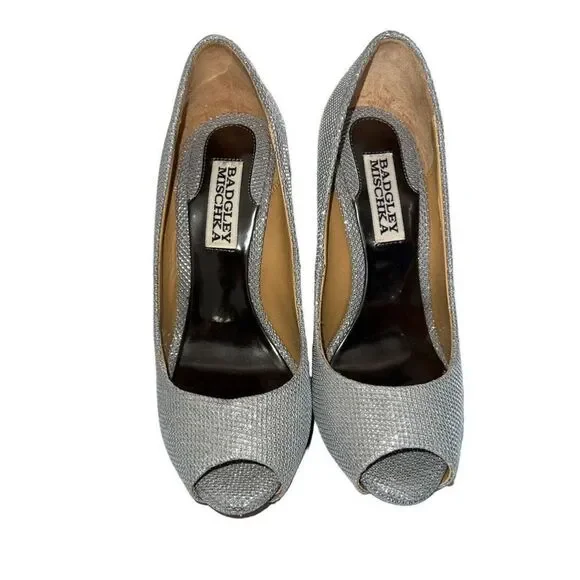 Badgley Mischka Ponderosa Silver Sparkle Formal Shoes Heels 5 - Picture 3 of 5